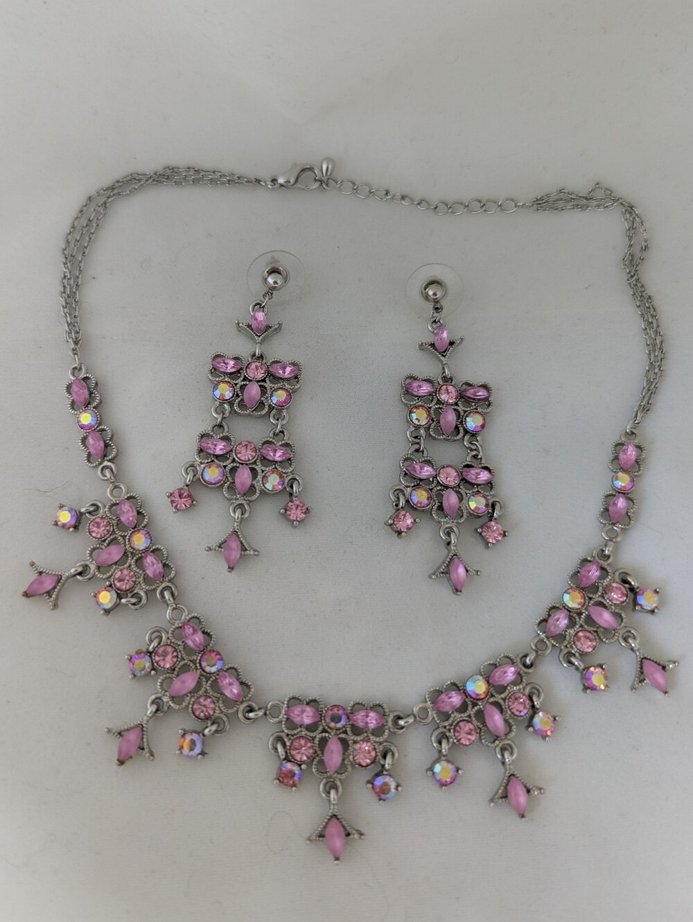 Pink Crystal Choker Necklace and Earrings Set